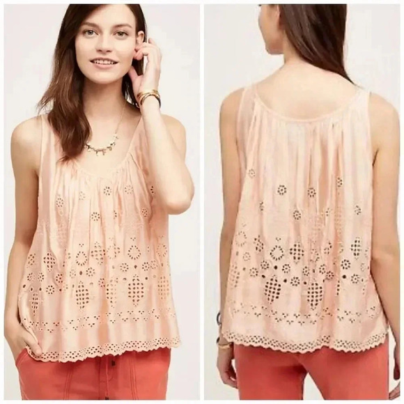 Anthropologie, New Vanessa Virginia Peach Sadie Swing Eyelet Tank Top Size 12 - Picture 1 of 11